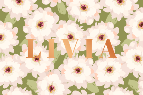 Geboortekaartje met lichtroze bloemen en koperfolie naam