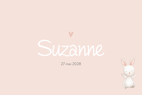 Roze geboortekaartje meisje met lief getekend konijntje