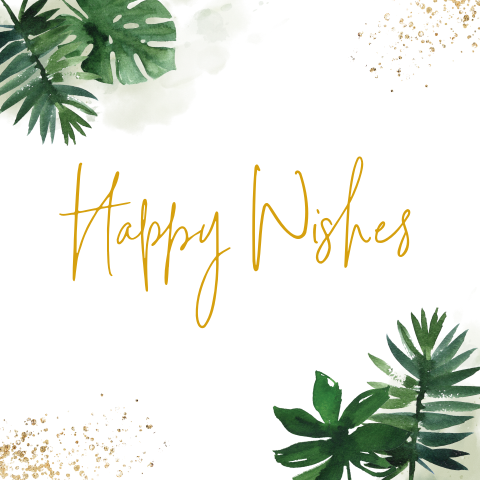 Gastenkaartje met tropische bladeren en spetters