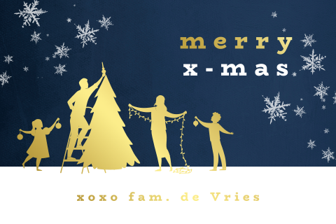 Goudfolie kerstkaart met silhouet familie