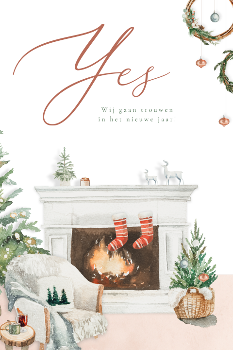 Save the date kerstkaart met winters interieur