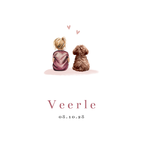 Geboortekaartje met waterverf meisje en hondje
