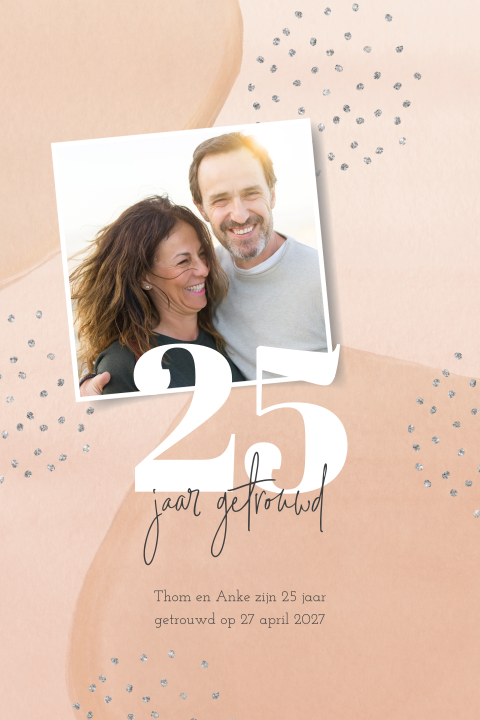 25 jaar getrouwd kaart met foto en roze pastel vlekken