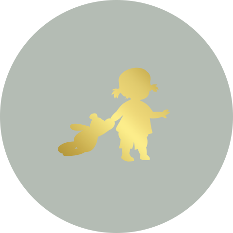 Sluitsticker met goudfolie silhouet meisje met teddybeer