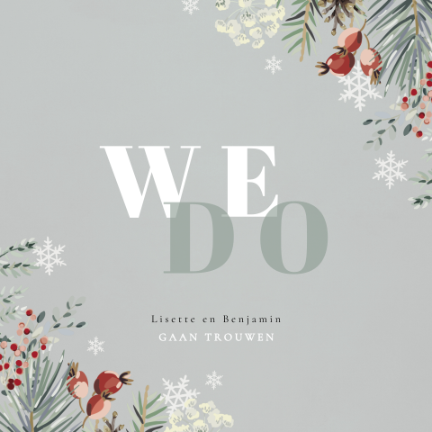 Zachtgroene kerstkaart We Do met dennentakjes
