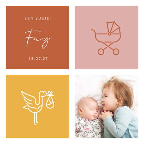 Grafisch geboortekaartje 2e kindje meisje met eigen foto