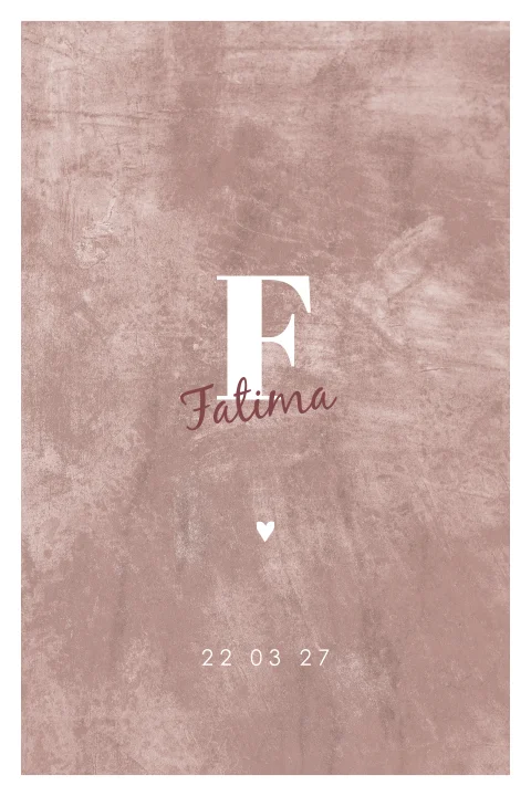 Roze geboortekaartje meisje met waterverf en initiaal