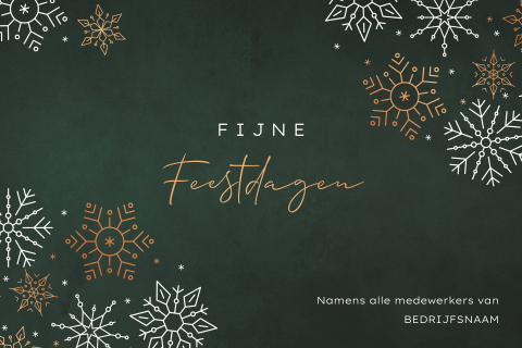 Groene kerstkaart met ijssterren in koper en wit