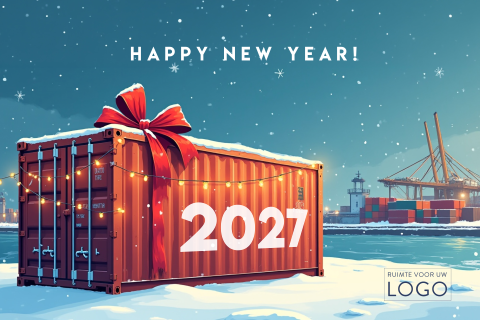 Zakelijke kerstkaart haven met zeecontainer