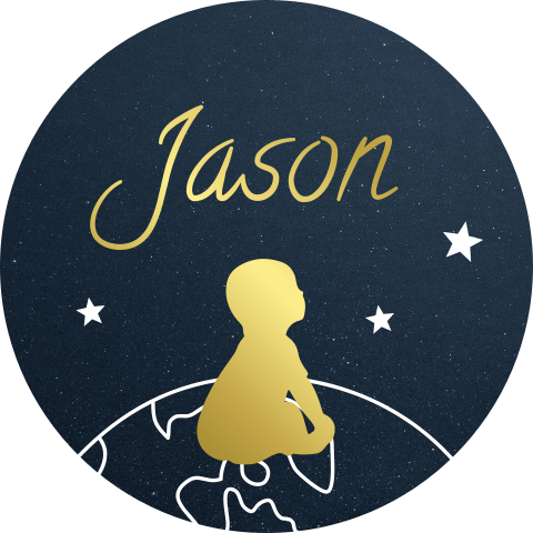 Goudfolie sticker met wereldbol en silhouet kindje