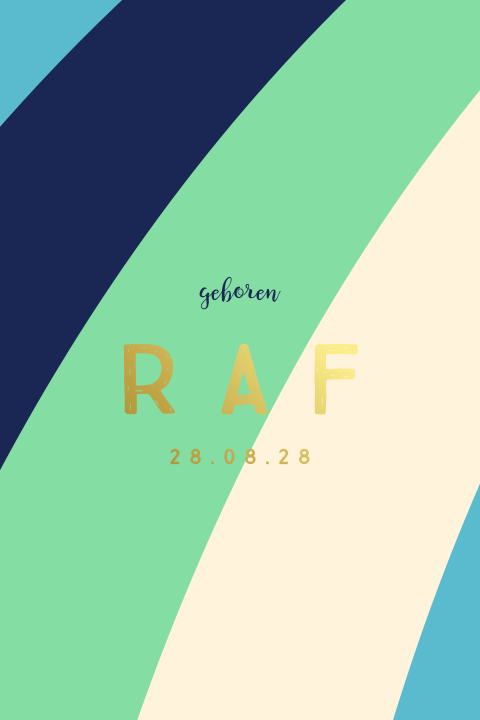 Geboortekaartje colorblocking met strepen in groen en blauw