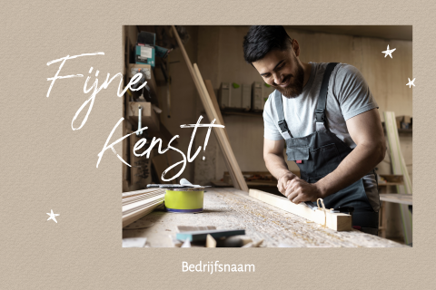 Beige kerstkaart met eigen foto en Fijne Kerst