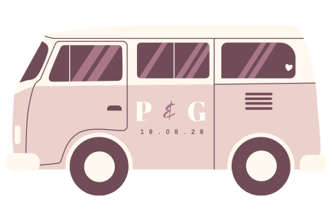 Trouwkaart met roze Volkswagenbus