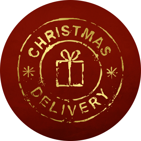 Rode sluitsticker met stempel kerstkado in goudfolie