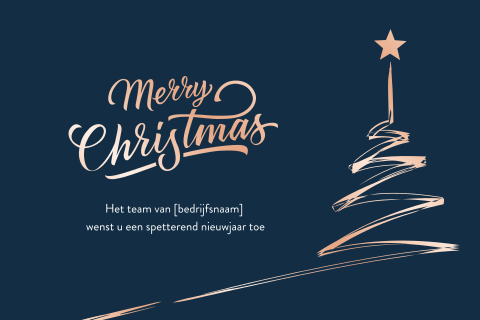Rosegoudfolie kerstkaart met speelse kerstboom