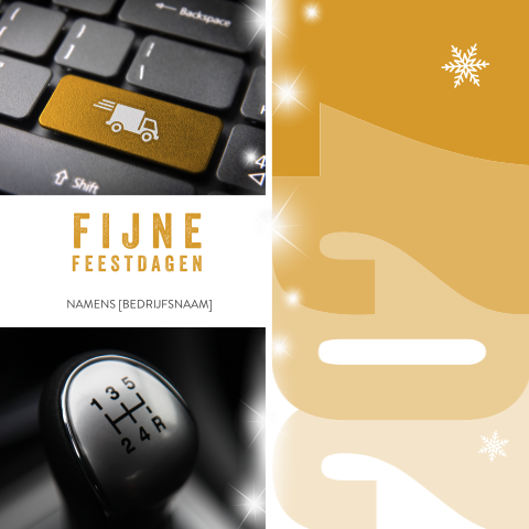 Gele transport kerstkaart met sterren en 2027