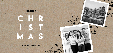 Kraft kerstkaart met twee eigen fotos en zwarte spetters