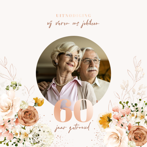 Foto jubileumfeest uitnodiging 60 jaar getrouwd met bloemen