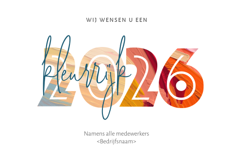 Kleurrijke kerstkaart met 2026 in levendige verfvegen
