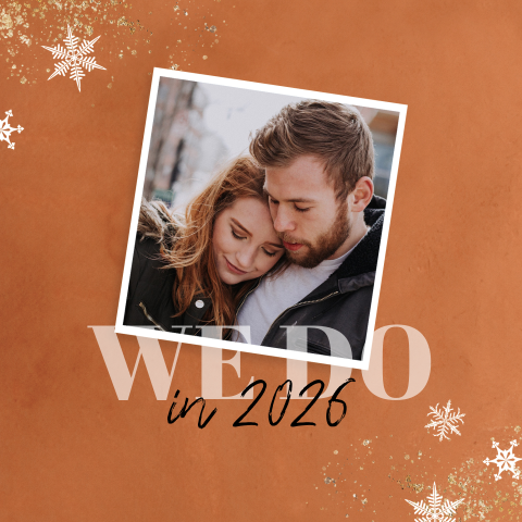 Roestbruine save the date kerstkaart We Do met foto