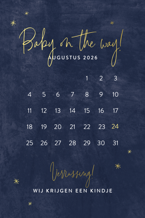 Kerstkaart met kalender en zwangerschapsaankondiging