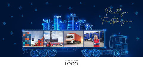 Kerstkaart met vrachtwagen en container, voor logistieke sector