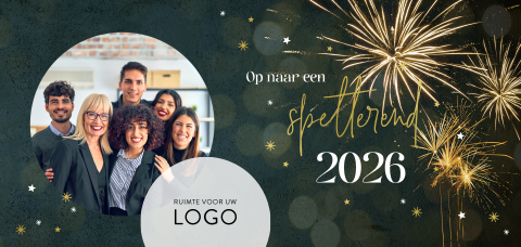 Foto nieuwjaarskaart met vuurwerk met bedrijfslogo