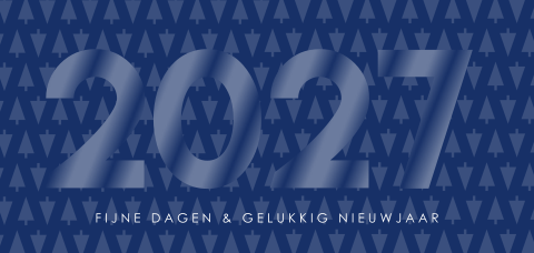 Strakke blauwe kerstkaart met hoogglans 2027