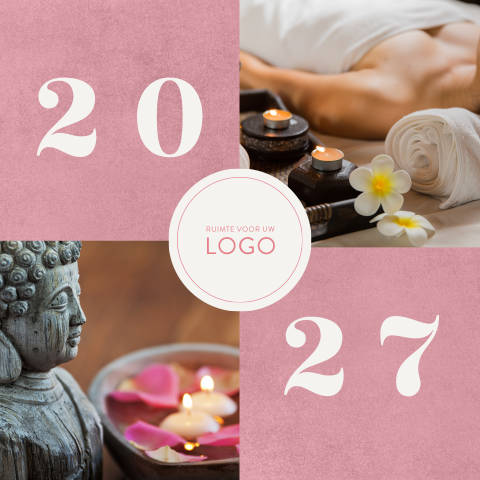 Roze wellness kerstkaart met 2027 en logo