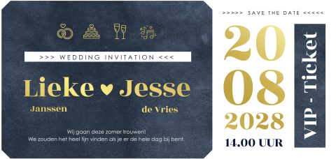 Stoer trouw vip-ticket met goudfolie datum