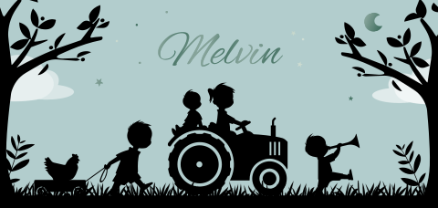 Geboortekaartje jongen met vier kinderen op tractor