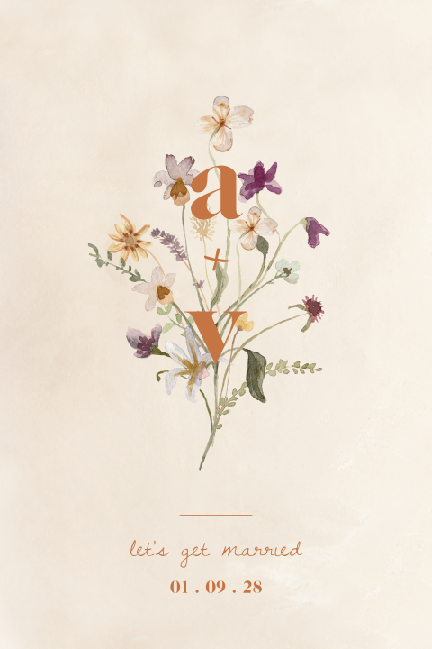 Trouwkaart met veldbloemen boeket