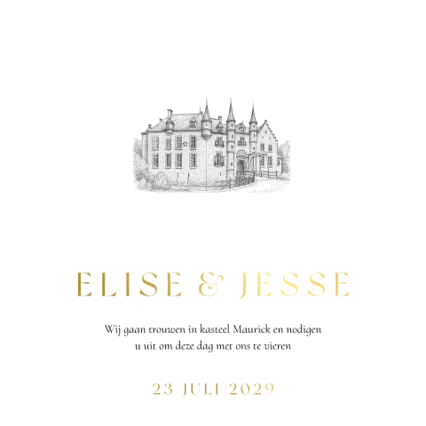 Klassieke trouwkaart met getekende locatie kasteel Maurick
