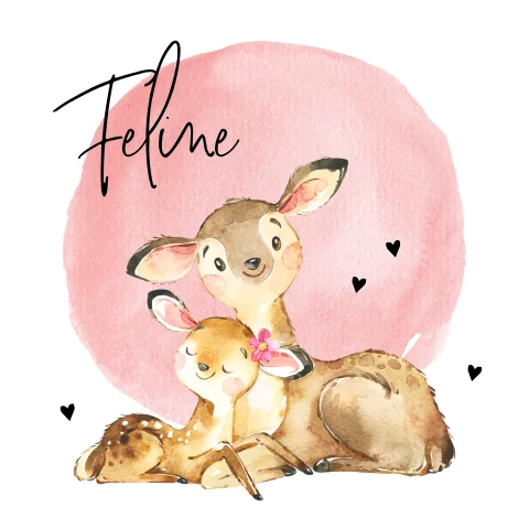 Waterverf meisjes geboortekaartje met twee hertjes