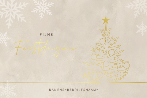 Beige kerstkaart met kerstboom in lijn in goudfolie