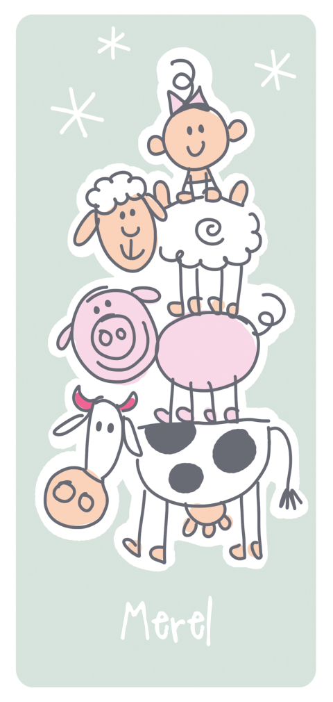 Dieren geboortekaartje met meisje en verschillende boerderijdieren
