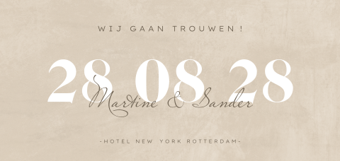 Beige trouwkaart met trouwdatum