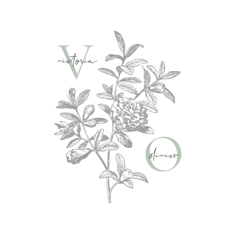 Witte trouwkaart met initialen met bloemen