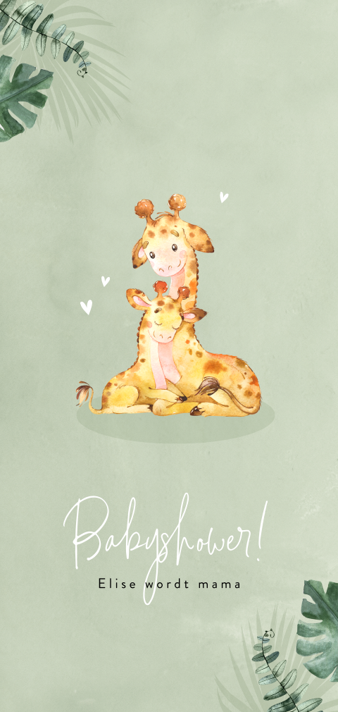 Tropische babyshower uitnodiging met giraffe