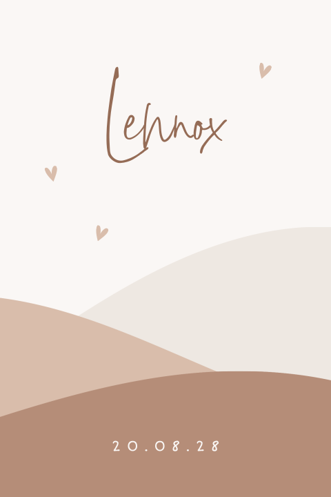 Beige geboortekaartje met abstract landschap