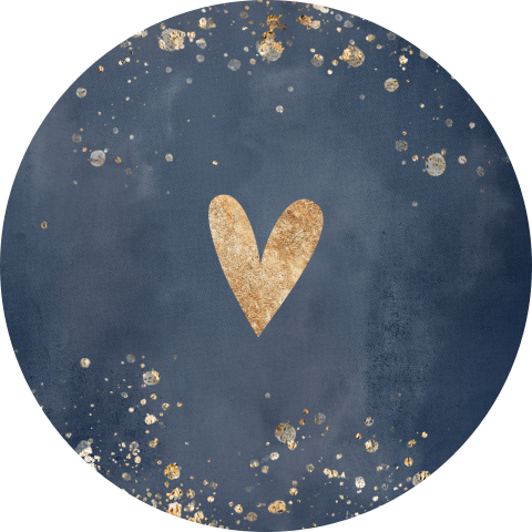 Blauwe sluitsticker met goudkleurig hartje en spetters