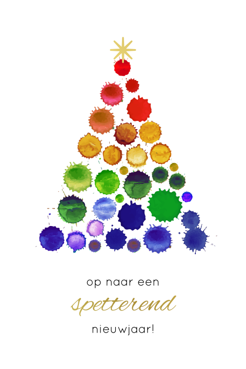 Goudfolie kerstkaart met kerstboom van verfspetters