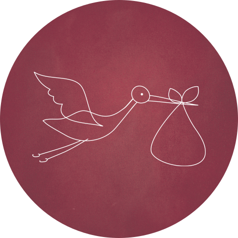 Donkerroze sluitsticker met ooievaar