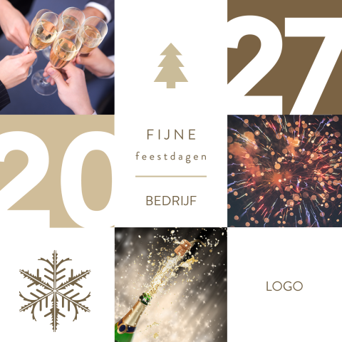 Kerstkaart champagne met jaartal, foto's en bruine vlakken