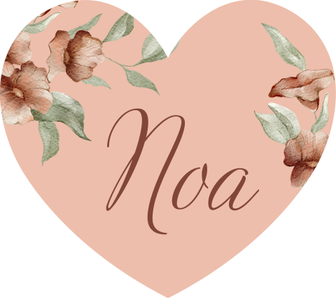 Hartje sticker in zalmroze met bloemen en naam