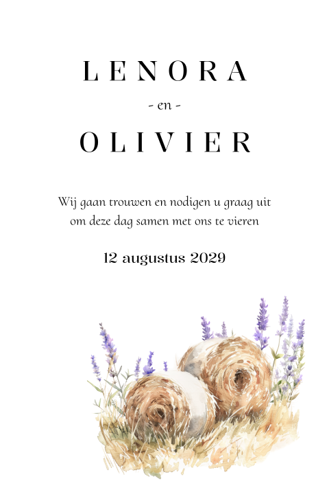 Trouwkaart voor een bruiloft op de boerderij – met illustratie van hooibalen