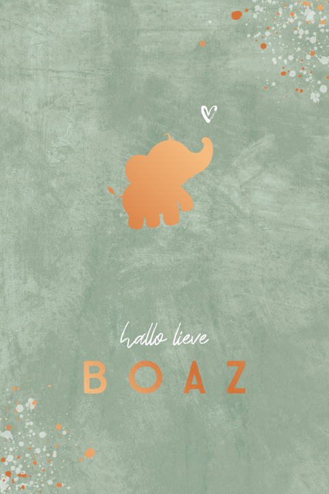 Zachtgroen geboortekaartje met koperfolie olifantje