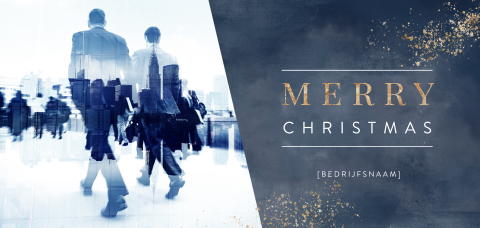 Blauwe kerstkaart met foto business en gouden spetters