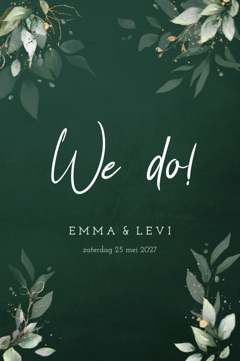 Botanische trouwkaart met groene waterverf bladeren