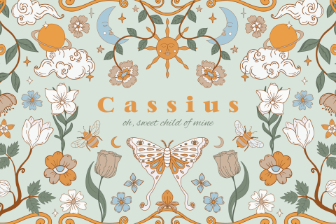 Pastelgroen geboortekaartje met bohemian bloemen en illustraties